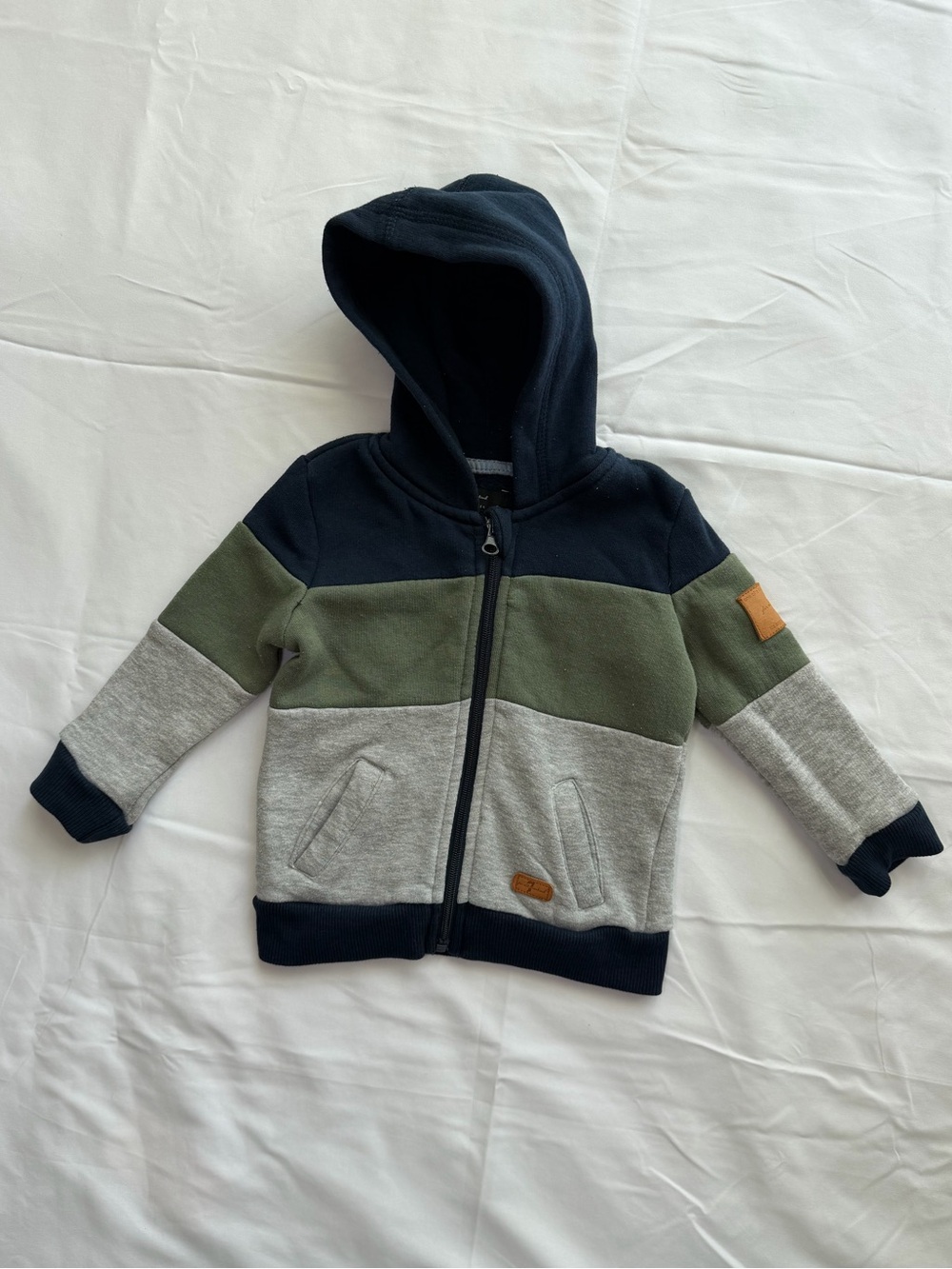 7 For All Mankind Kids Colorblock Hooded Zip Jacket - Navy, Olive & Gray